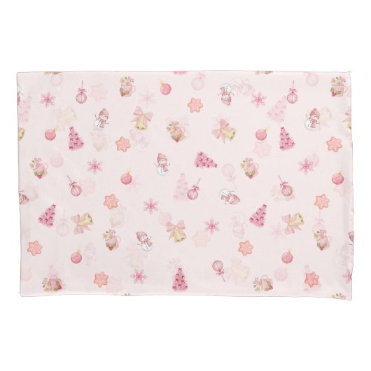 Knus Roze Kerstpatroon Kussensloop (Voorkant)