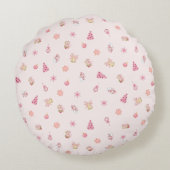 Knus Roze Kerstpatroon Rond Kussen (Achterkant)