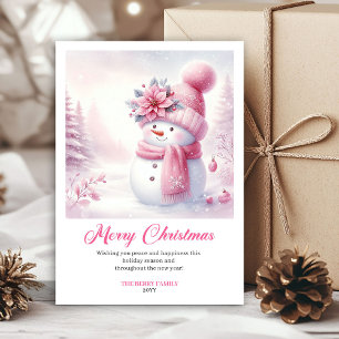 Knus Roze Sneeuwman Kinderen Printen Kerst Groet Feestdagenkaart
