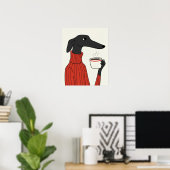 Knus Saluki Koffie Illustratie Poster (Thuiskantoor)