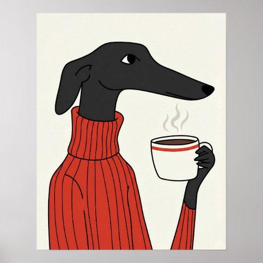 Knus Saluki Koffie Illustratie Poster (Voorkant)