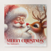Knus Santa Rudolph Persoonlijke Kerst Kinderen Legpuzzel (Verticaal)