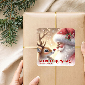 Knus Santa Rudolph Persoonlijke Kerst Kinderen Vierkante Sticker