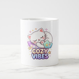 Knus Sfeer Kat Sticker | Cute Slapende Kat Grote Koffiekop