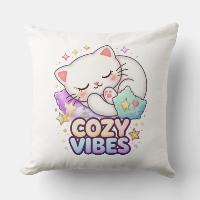 Knus Sfeer Kat Sticker | Mooie Slaap Kat Kussen (Voorkant)