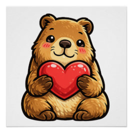 Knus slaande vos op kussen Cute Kawaii Vos Glans  Perfect Poster