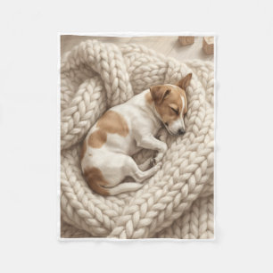 Knus slapende puppy op gebreide deken fleece deken