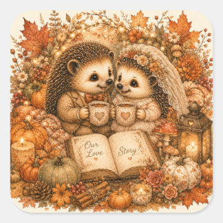 Knus Stelhoekentje Herfst Huwelijk Liefdesverhaal Vierkante Sticker