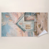 Knus Strandhuis in Waterverf  Strandlaken (Voorkant)