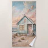 Knus Strandhuis in Waterverf  Strandlaken (Voorkant)