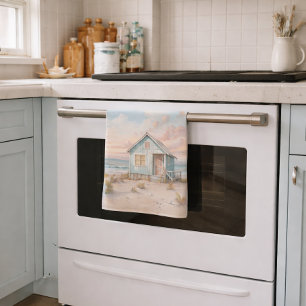 Knus Strandhuis Watercolor Cottage aan de Kust Theedoek