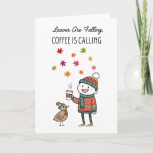 Knus Thanksgiving-kaart met kalkoen en koffie Kaart