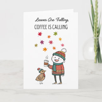Knus Thanksgiving-kaart met kalkoen en koffie Kaart