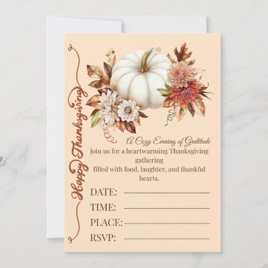 Knus Thanksgiving Pompoen Uitnodiging (Voorkant)