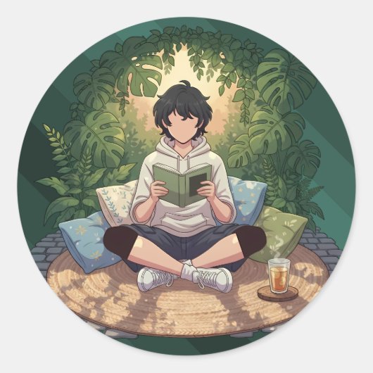 Knus Tuin Lees Kunstwerk Ronde Sticker (Voorkant)