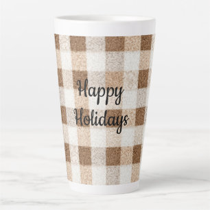 Knus Warm Bruine Crème Strepen Kerstmis Latte Mok