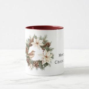 Knus Warm Kerstmis Poinsettia Dennenappels Vogel Mok