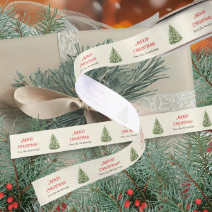 Knus Waterverf Groen Kerstboom Vakantie Satijnen Lint