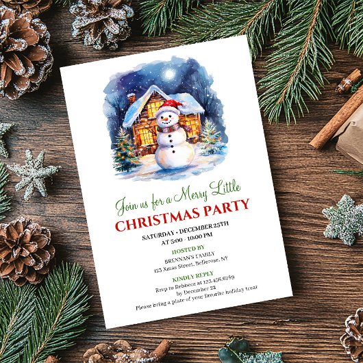 Knus Waterverf Kerst Scene Festive Uitnodiging