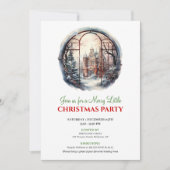 Knus waterverf kerstscene feest uitnodiging (Voorkant)