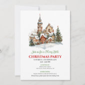 Knus waterverf kerstscène feest uitnodiging (Voorkant)