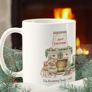 Knus waterverf muizen haard Kerstmis Koffiemok
