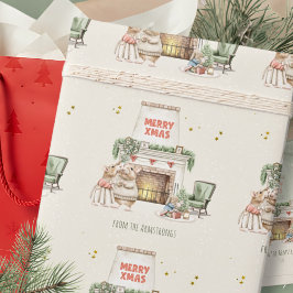 Knus Waterverf Muizen Vintage Kerst Scene Cadeaupapier