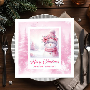 Knus winter bos roze sneeuwman Pinkmas-feest Servet