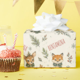 Knus Winter Bosvrienden Naam Waterverf Cadeaupapier