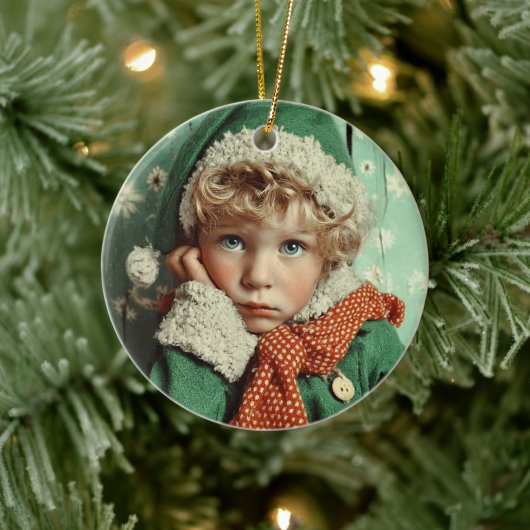 Knus Winter Elf Kind Portret Keramisch Ornament (Boom)