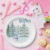 Knus winter-sneeuwman verjaardag papieren bord (Feest)
