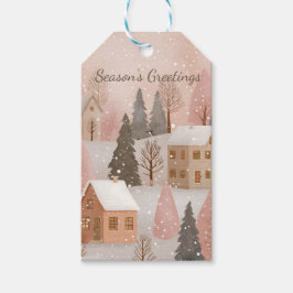 Knus Winterdorp Blush Roze Kerstmis Cadeaulabel