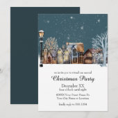 Knus winterdorp 's nachts met vallende sneeuw kaart (Voorkant / Achterkant)