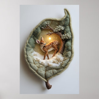 🦌 Knus winters reeëntafereel Whimsische handgemaa Poster