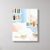 Knus Witte Kat Leeszone Kunstprint Canvas Afdruk (Voorkant)