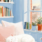 Knus Witte Kat Leeszone Kunstprint Canvas Afdruk