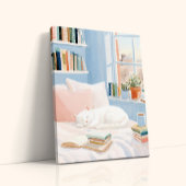 Knus Witte Kat Leeszone Kunstprint Canvas Afdruk
