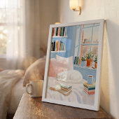 Knus Witte Kat Leeszone Kunstprint Poster