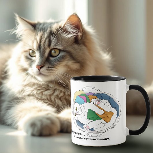 Knus Witte Kat Wasmand Grappig Blauw Mok
