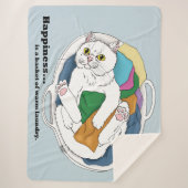 Knus Witte Kat Wasmand Grappig Blauw Sherpa Deken (Voorkant)