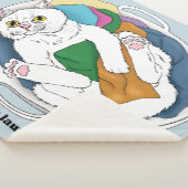 Knus Witte Kat Wasmand Grappig Blauw Sherpa Deken (3/4)
