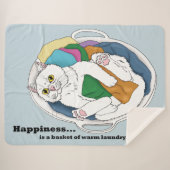 Knus Witte Kat Wasmand Grappig Blauw Sherpa Deken (Voorkant (horizontaal))