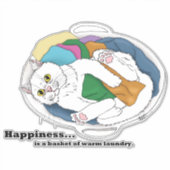 Knus Witte Kat Wasmand Grappig Blauw Sticker (Voorkant)