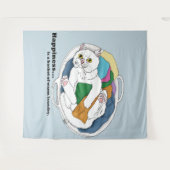 Knus Witte Kat Wasmand Grappig Blauw Wandkleed (Voorkant (horizontaal))