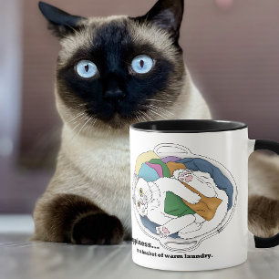 Knus Witte Kat Wasmand Grappige Blauwe Mok