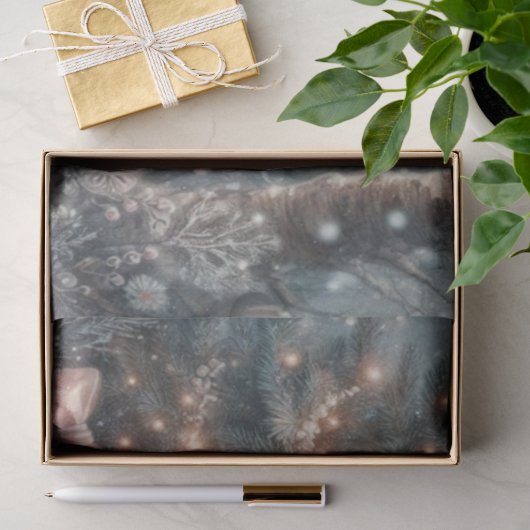 Knus Witte Konijn Kerstmis Bos Decoupage  Tissuepapier (Geschenk)