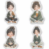 Knus zit chibi-meisje koffie stickerblad sticker (Voorkant)