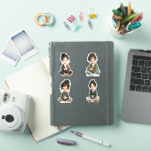 Knus zit chibi-meisje koffie stickerblad sticker (iPad Cover)