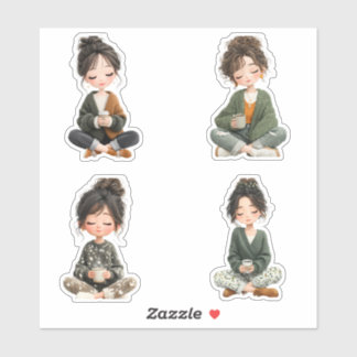Knus zit chibi-meisje koffie stickerblad sticker