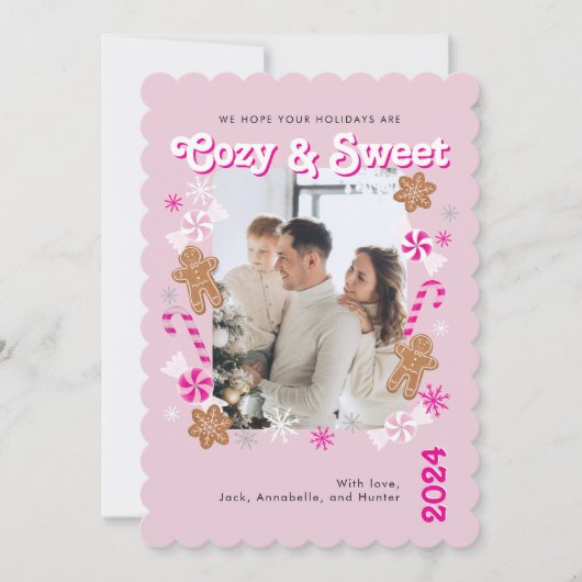 Knus & Zoete Heet Roze Pepermunt Koekjes 1 Foto Feestdagenkaart (Voorkant)